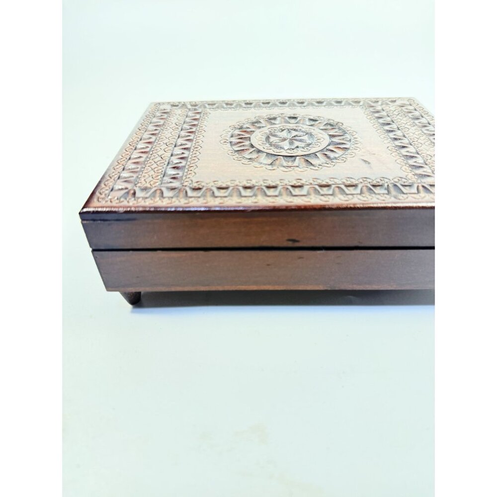 Wooden Music Box Trinket Jewelry Hand Carved Vintage Poland Lidded Handmade Smal - Picture 9 of 16